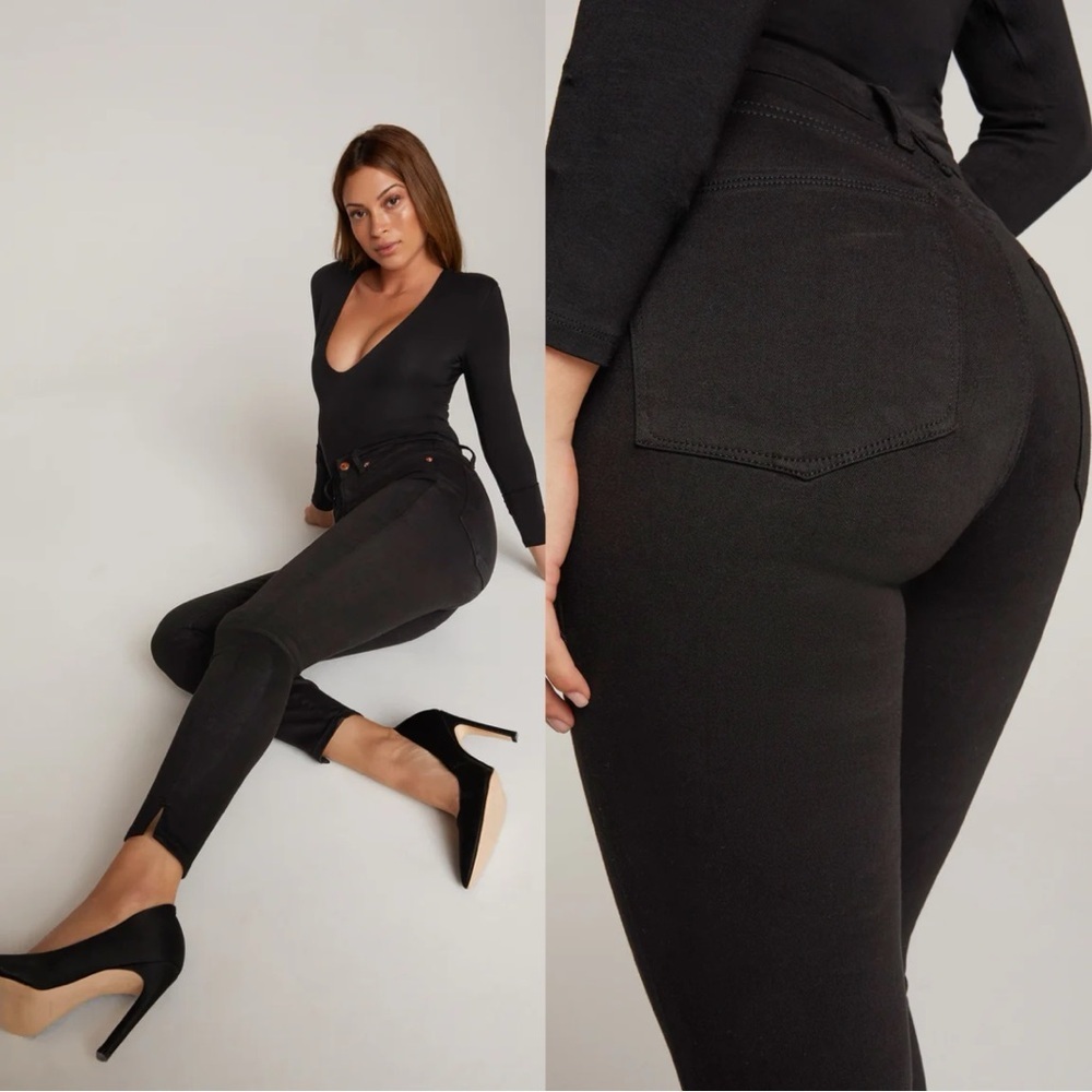 Good American Good Waist Side Split Crop Black Jeans